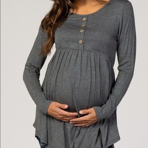 Charcoal Button Front Babydoll Maternity Top
